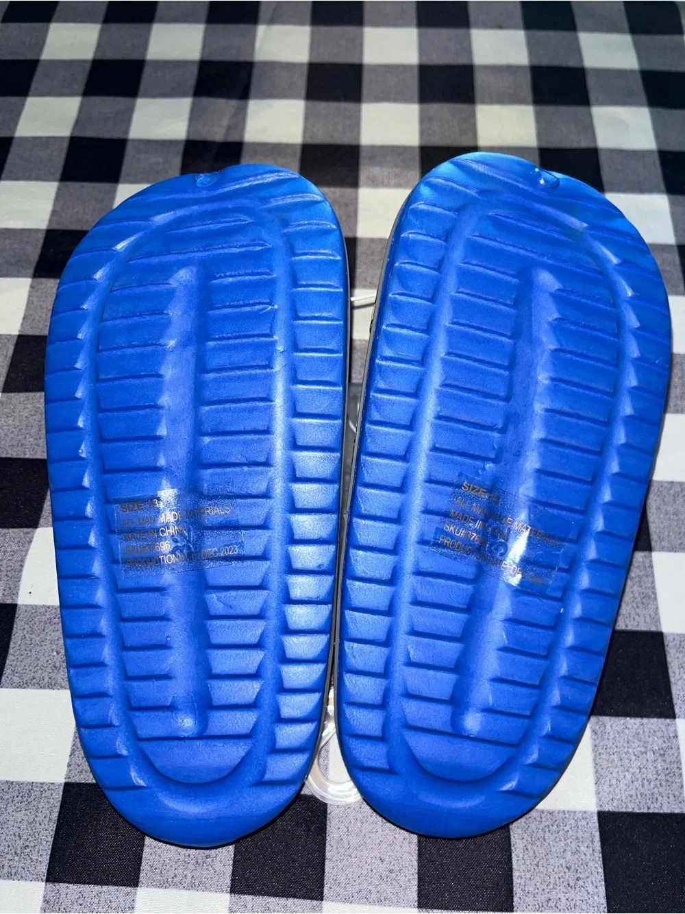 Kids Blue Slide Sandals with Yellow Car Accents - Size 1